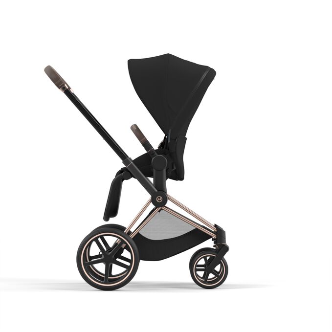 An image of the CYBEX Platinum Priam / e-Priam Seat Pack Stroller, highlighting the Reversible seat unit feature.