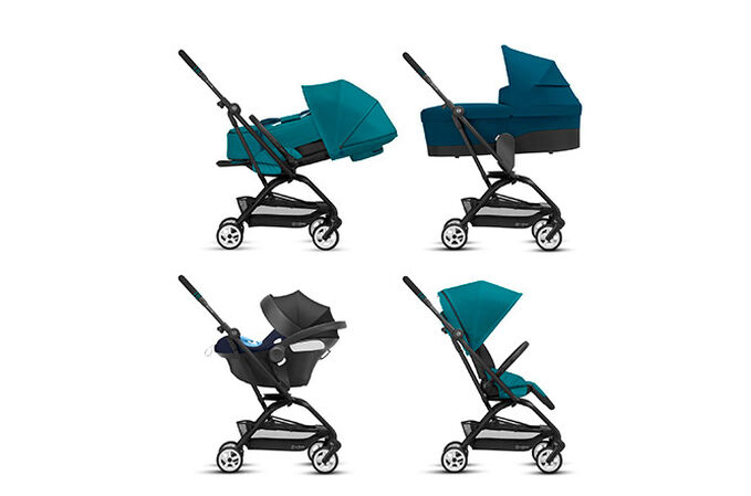 Ein Bild des CYBEX Gold Eezy S Twist 2 Buggy, das das Merkmal 4-in-1 Reisesystem hervorhebt.