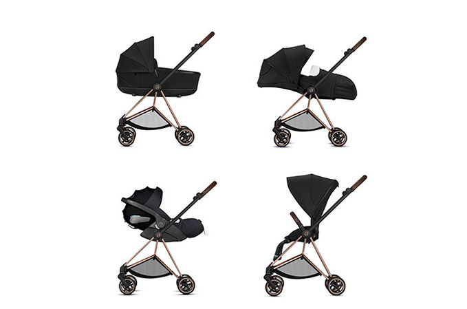 Immagine del CYBEX Platinum Mios 2 Jeremy Scott - Cherubs Stroller che mette in risalto la caratteristica Sistema da viaggio 4 in 1.