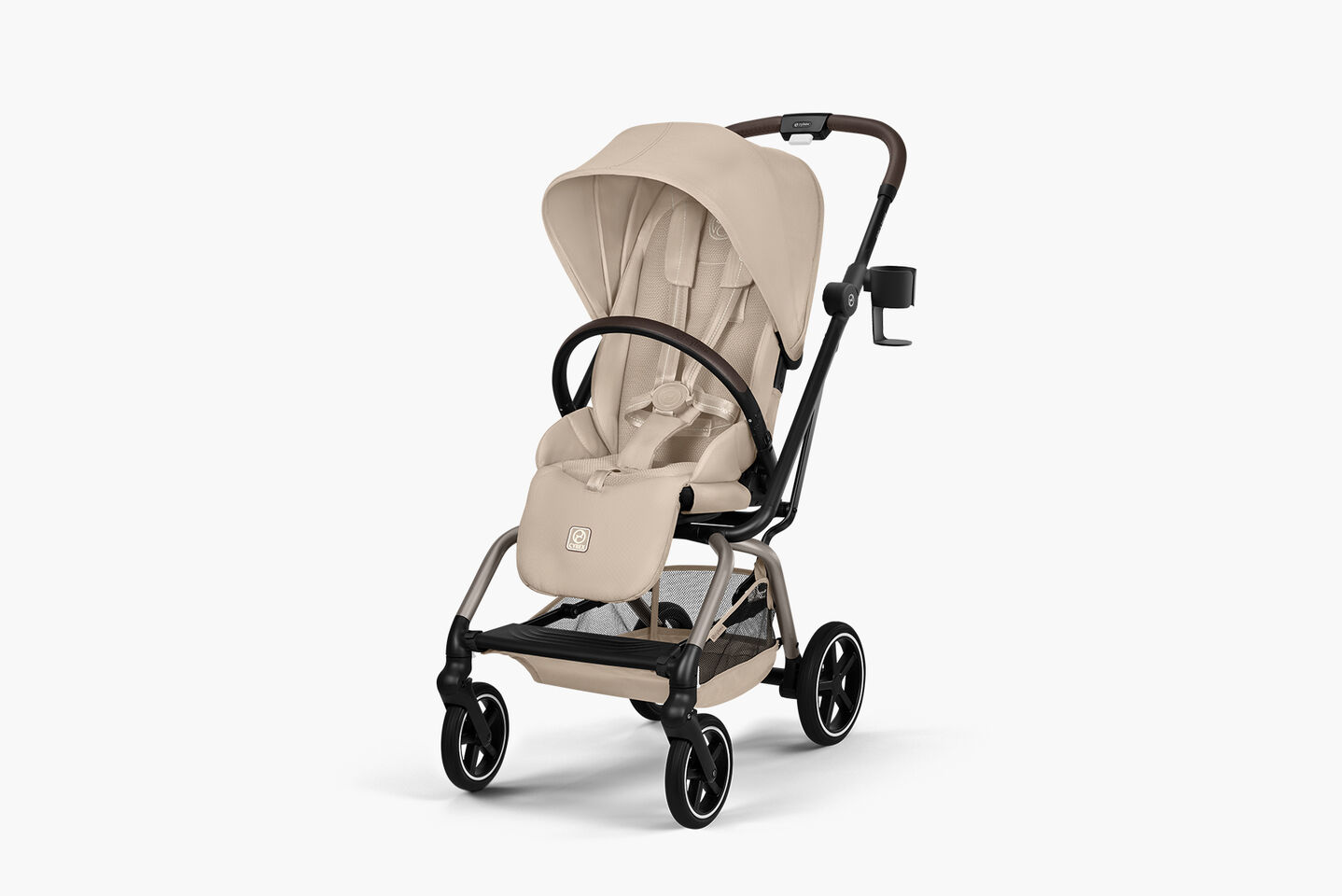 Product image of an Eezy S Twist +2 buggy with a cup holder attached.