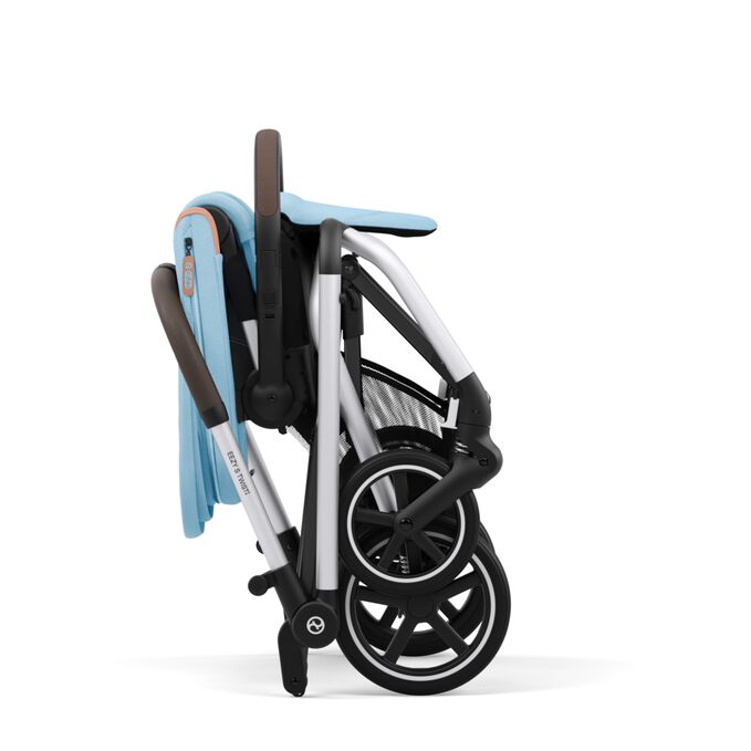 An image of the CYBEX Gold Eezy S Twist+2 2023 Buggy, highlighting the Compact One-hand Fold feature.