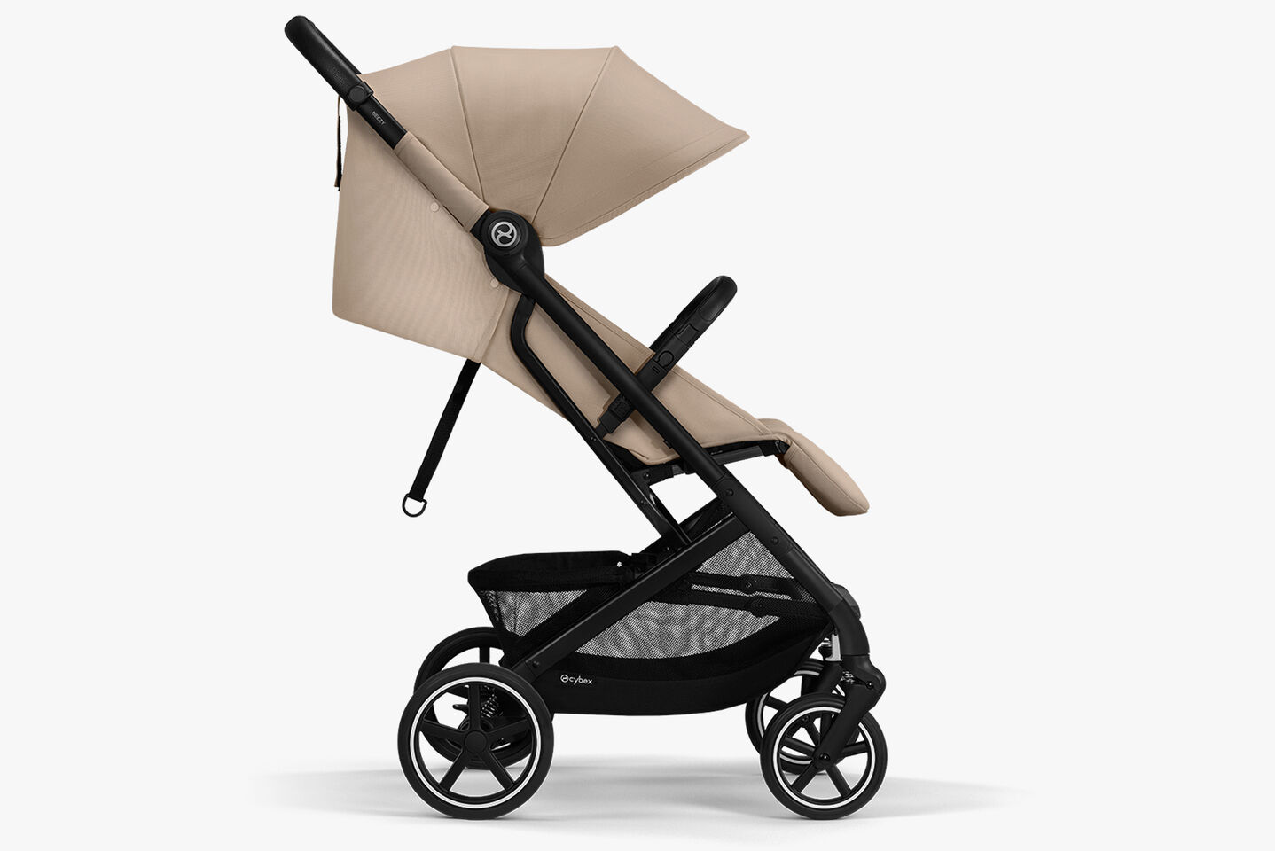 Beezy lightweight compact stroller in beige, side view