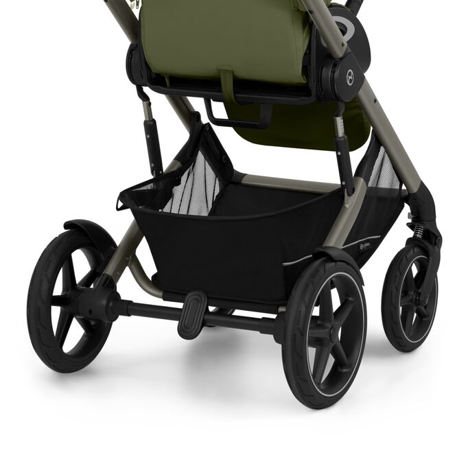 An image of the CYBEX Gold Talos S Lux (2025) Stroller, highlighting the Spacious Shopping Basket feature.