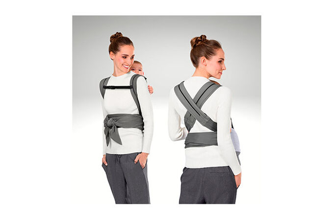 An image of the CYBEX Gold MAIRA.tie Baby Carrier, highlighting the Customizable strap positioning feature.
