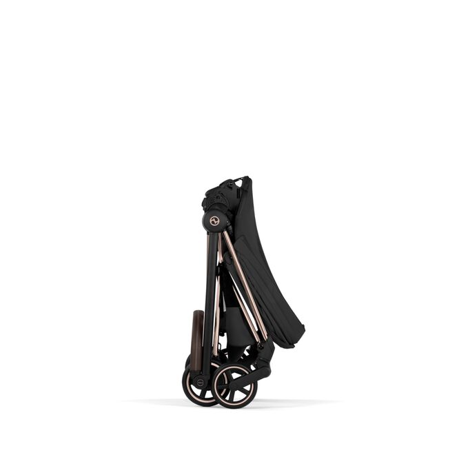 An image of the CYBEX Platinum Mios Frame - Style Collection Stroller, highlighting the One-Hand Fold feature.