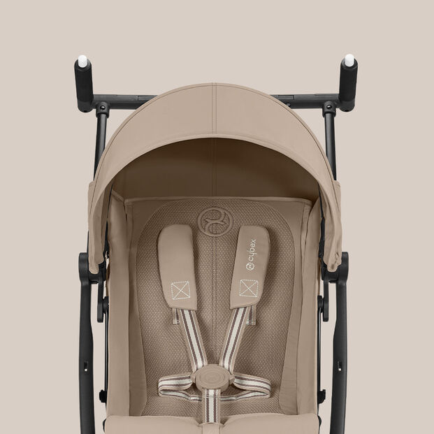 Libelle smallest fold stroller in beige, front view.