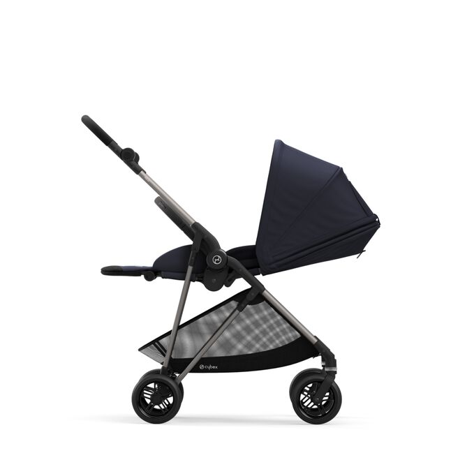An image of the CYBEX Gold Melio 1 Stroller, highlighting the One-hand recline feature.