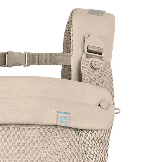 An image of the CYBEX Gold Amya Carrier Baby Carrier, highlighting the Click-&-Go Buckle feature.