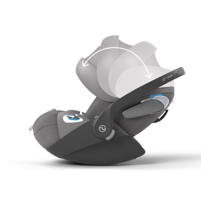 An image of the CYBEX Platinum Cloud T i-Size Infant Car Seat, highlighting the Full sun protection feature.