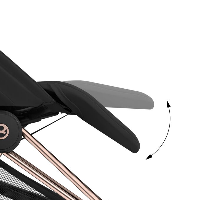 An image of the CYBEX Platinum Coya with Cot Stroller, highlighting the Adjustable Leg Rest feature.