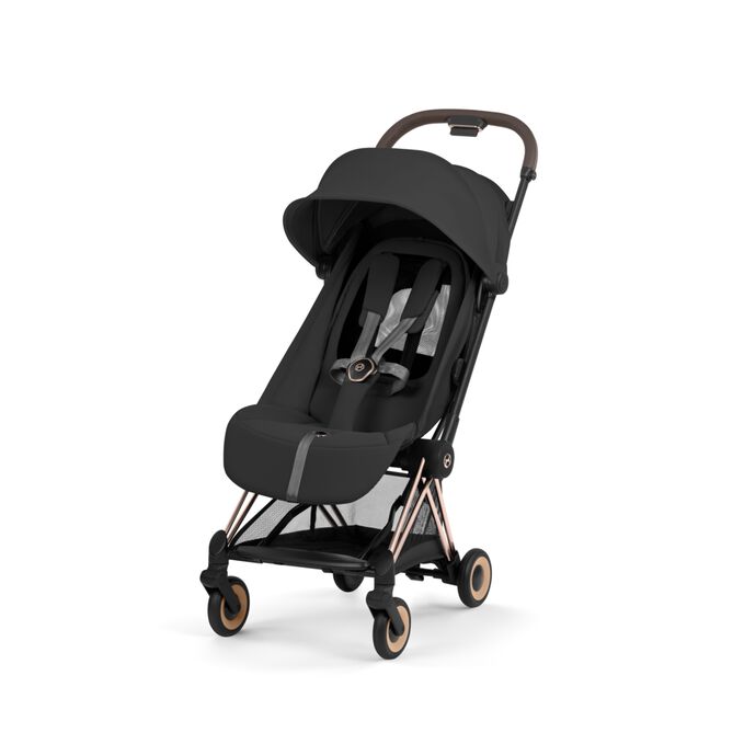 An image of the CYBEX Platinum Coya with Cot Stroller, highlighting the Breathable Mesh Backrest feature.