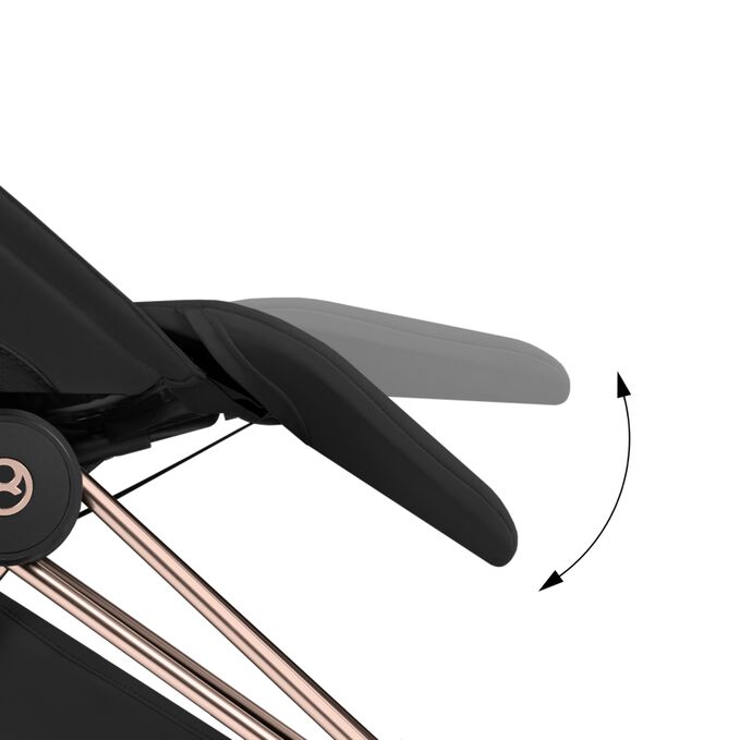 An image of the CYBEX Platinum Coya - Style Collection Buggy, highlighting the Adjustable Leg Rest feature.