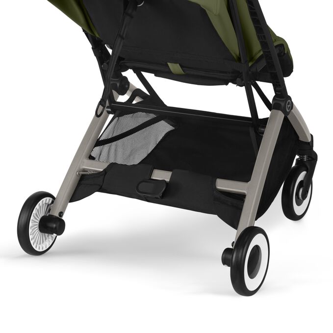 An image of the CYBEX Gold Orfeo (2025) Buggy, highlighting the Large Shopping Basket feature.