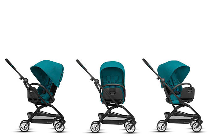 Ein Bild des CYBEX Gold Eezy S Twist 2 Buggy, das das Merkmal 360&deg; drehbarer Sitz hervorhebt.