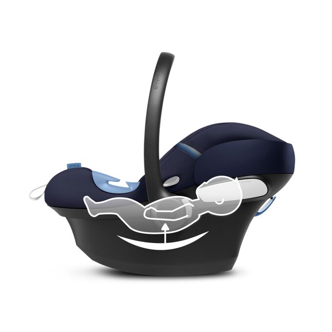 An image of the CYBEX Gold Aton M i-Size Infant Car Seat, highlighting the Removable newborn inlay feature.