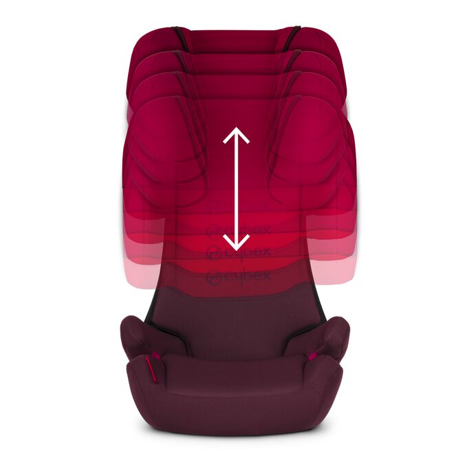 An image of the CYBEX Silver Solution X-Fix Child Car Seat, highlighting the 11-position height-adjustable feature.