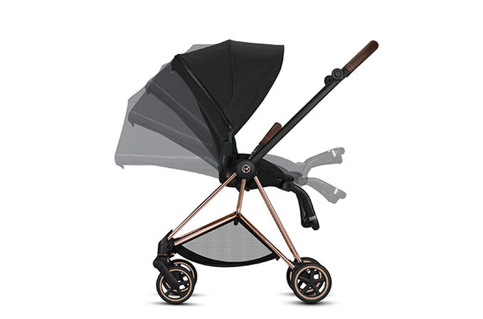 Immagine del CYBEX Platinum Mios 2 Jeremy Scott - Cherubs Stroller che mette in risalto la caratteristica Funzione reclinabile.