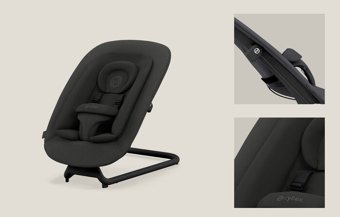 Black Lemo Bouncer, a modern baby bouncer with ergonomic design and adjustable seat.