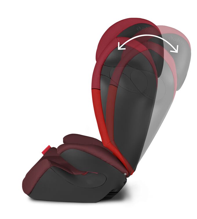 An image of the CYBEX Silver Solution M Child Car Seat, highlighting the Reclining backrest feature.