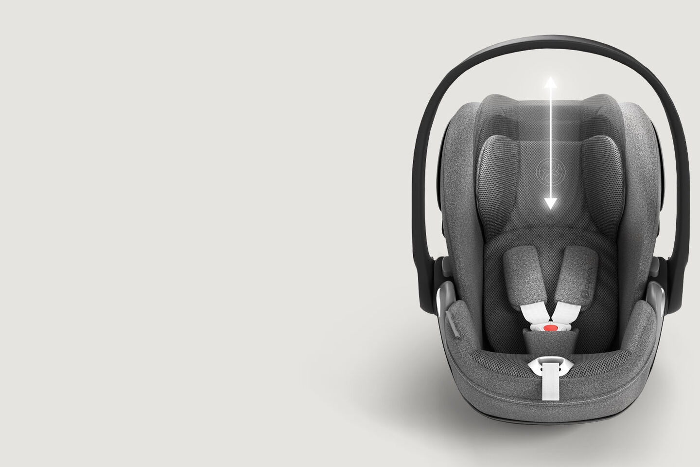 Grey Cloud T reclining infant car seat, top view.