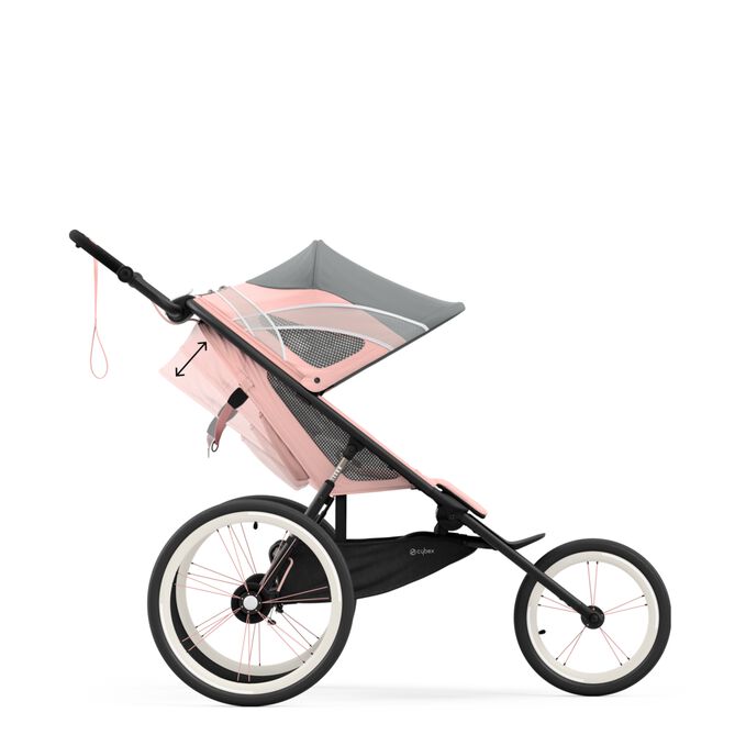 Afbeelding van de CYBEX Gold Avi One Box Jogger, met de nadruk op de functie Met &eacute;&eacute;n hand achterover laten leunen.