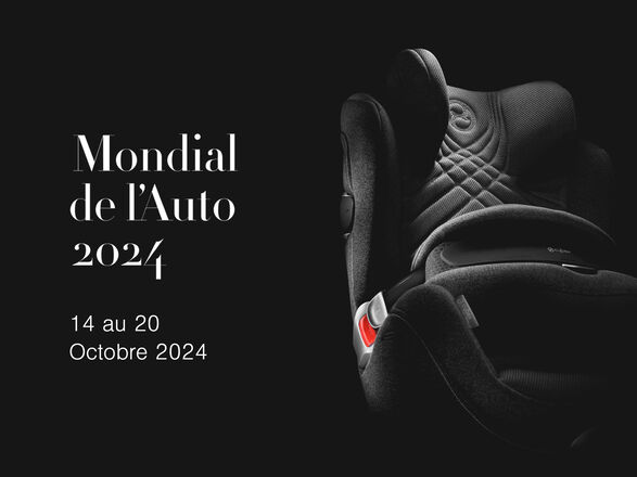 Mondial de l'Auto 2024 poster featuring a car seat, occurring from 14 to 20 October 2024.
