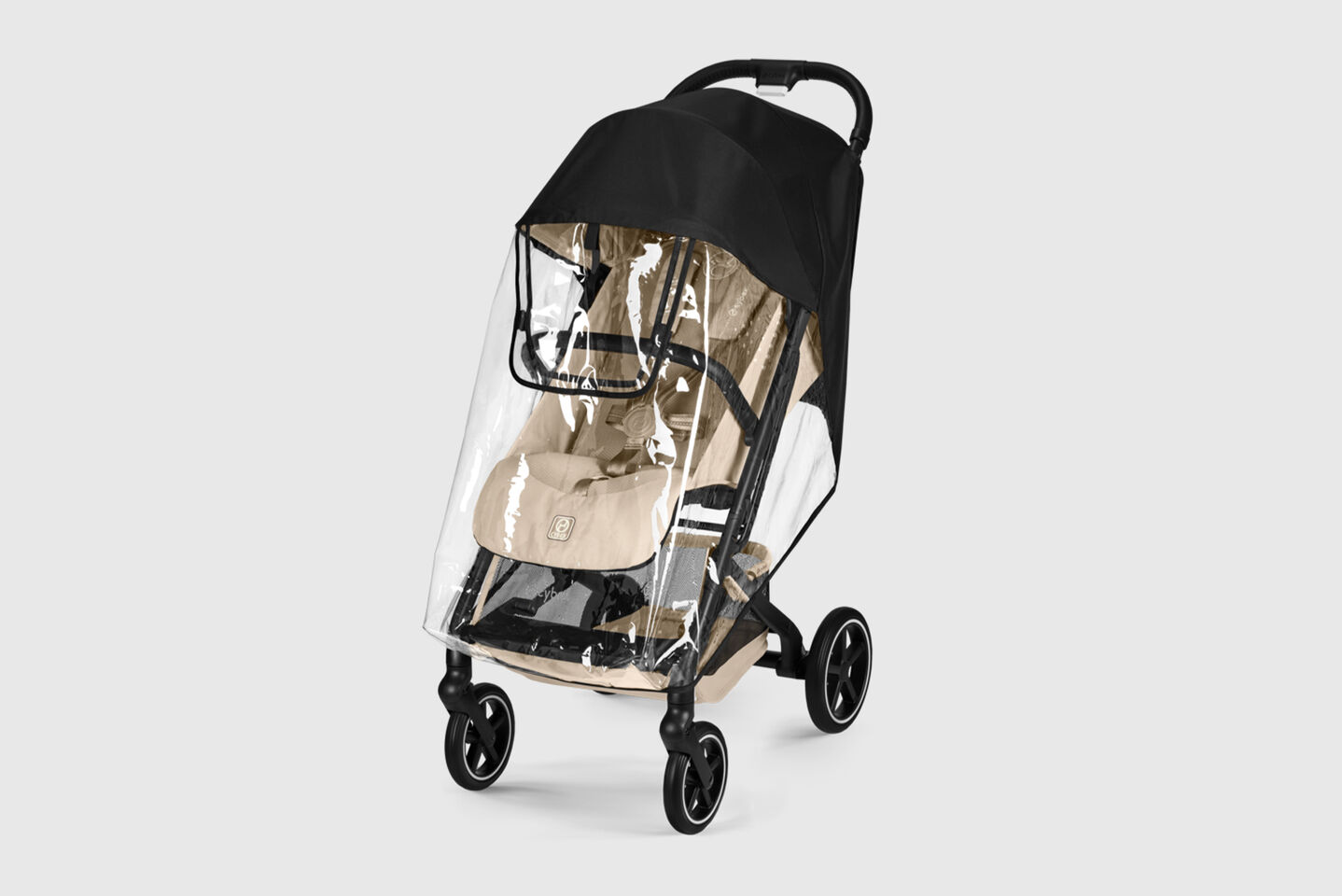 Product image of a Orfeo buggy with a rain cover attached.