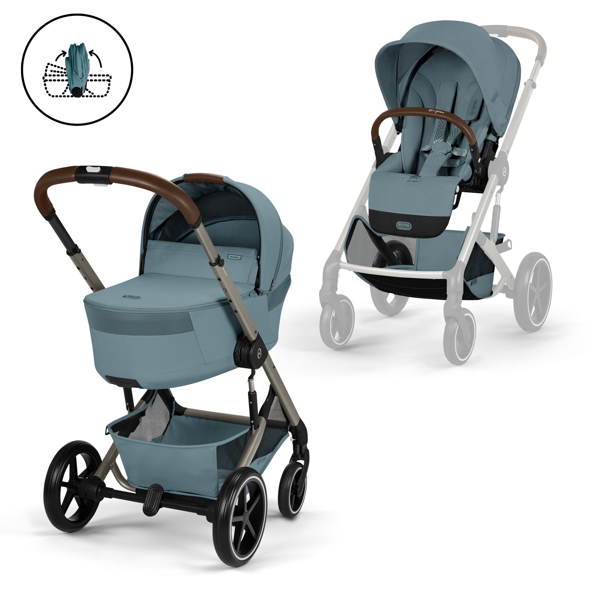 CYBEX Balios S Lux met opvouwbare reiswieg - Stormy Blue (taupe frame) in Stormy Blue (Taupe Frame) large-cybex-neu afbeelding nummer 1