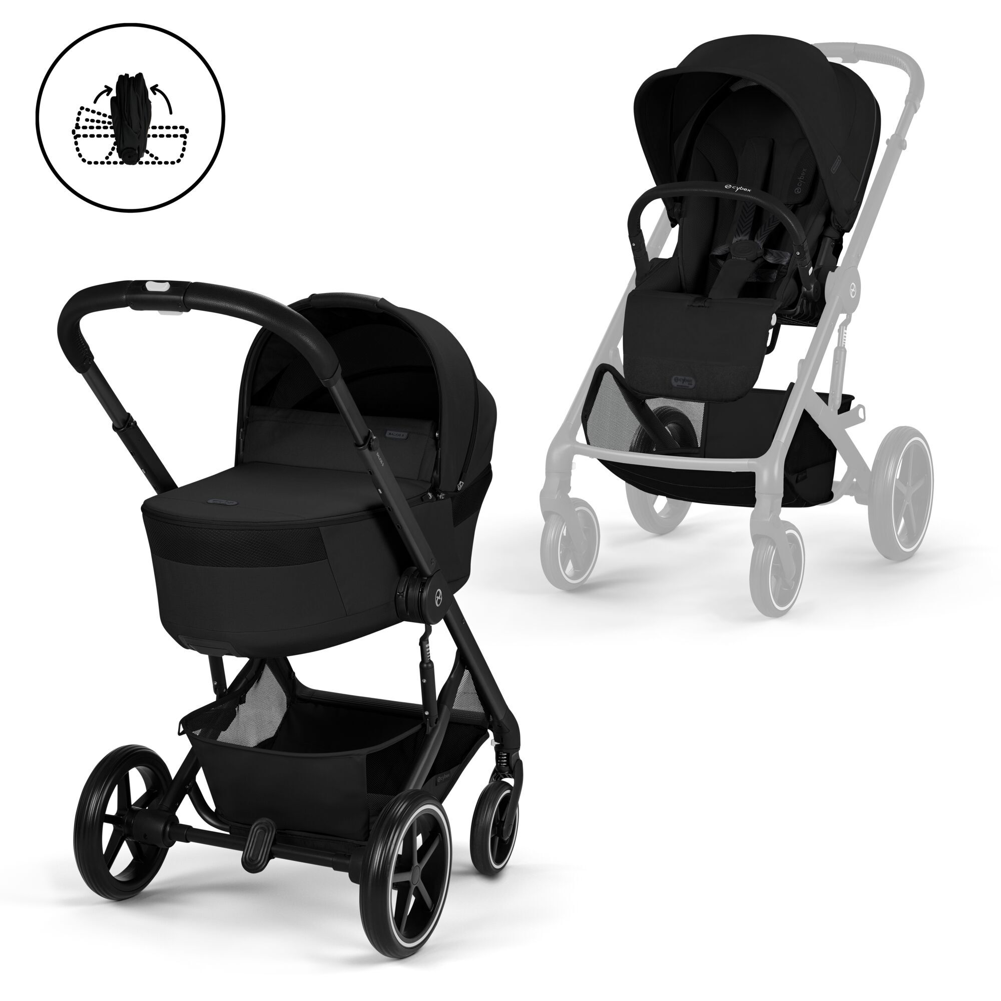 CYBEX Balios S Lux with Fold Cot - Moon Black (Black Frame) in Moon Black (Black Frame) large-cybex-gb image number 1