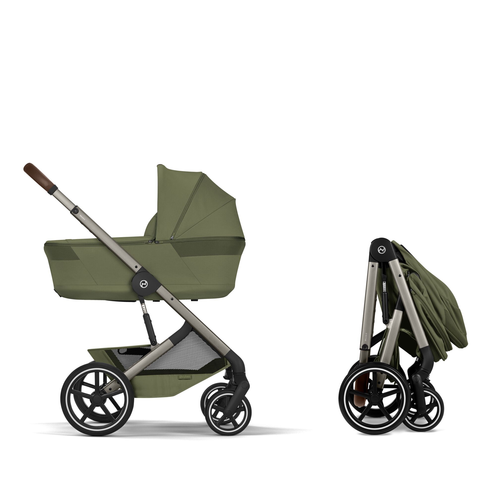 CYBEX Balios S Lux with Fold Cot - Moss Green (Taupe Frame) in Moss Green (Taupe Frame) large-cybex-gb image number 4